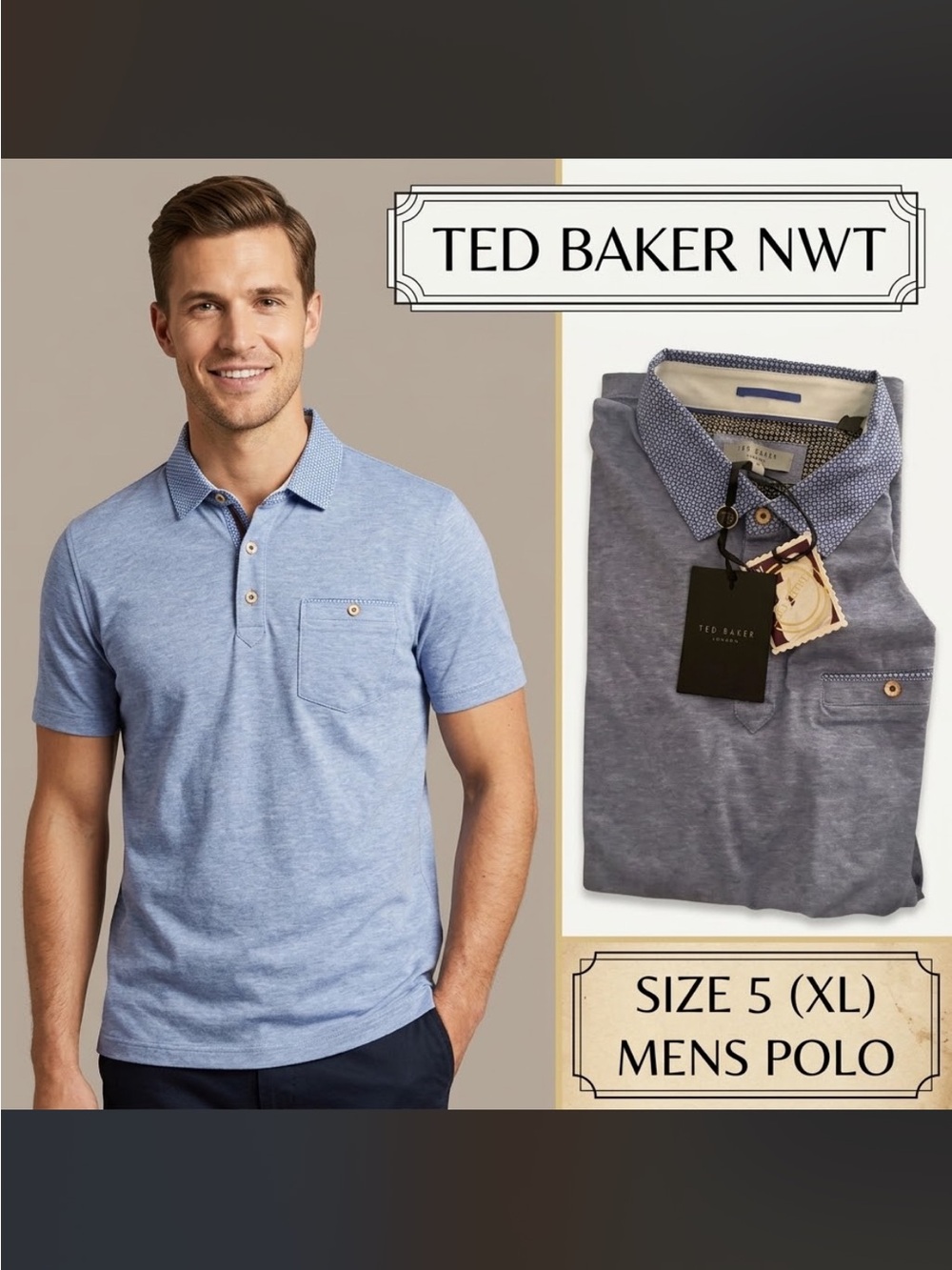 NEW Ted Baker Blue Men's Polo with Chest Pocket
